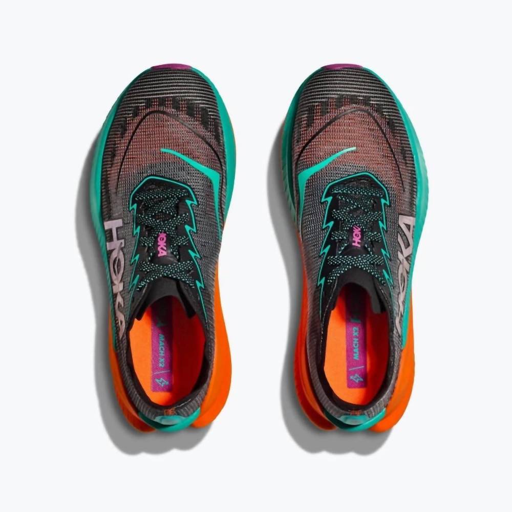 NEW HOKA men's mach x 2 running shoes in black/electric aqua - Picture 6 of 7